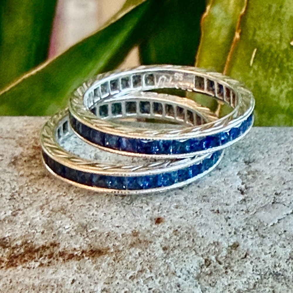 14 karat gold and sapphire eternity bands